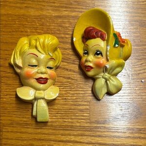 Vintage 1950s chalkware wall plaques manufactured by Miller Studio